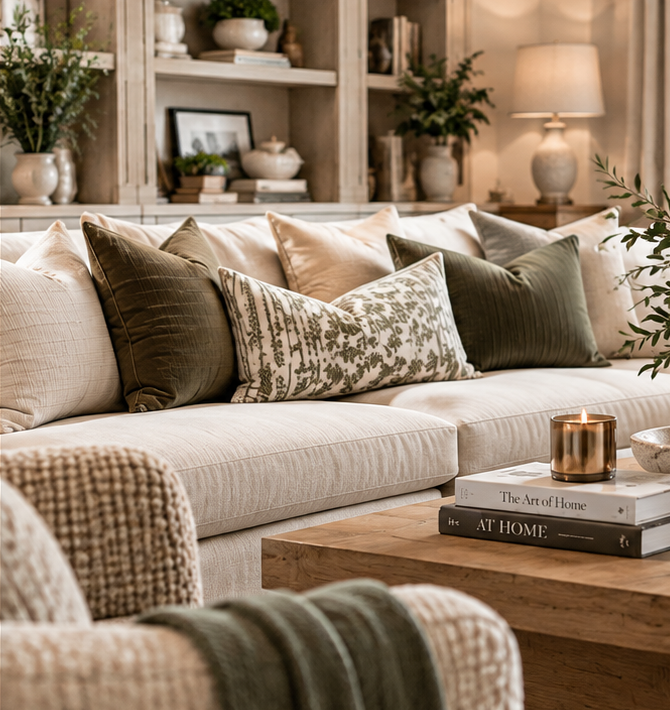 Warm curated living room