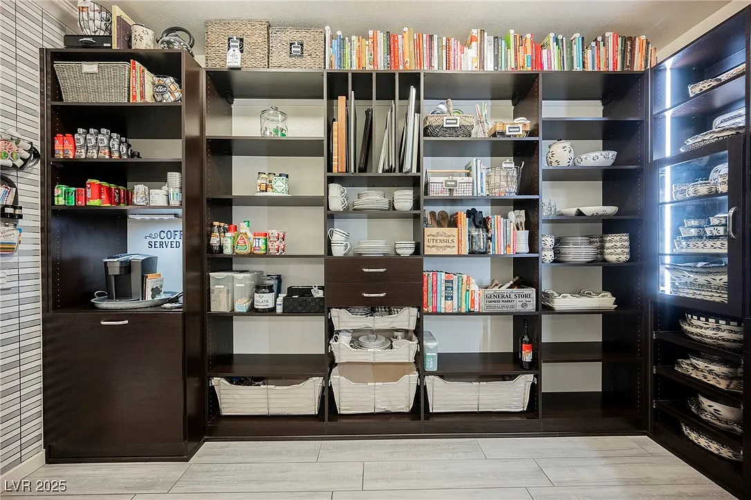 Organized pantry with open shelving